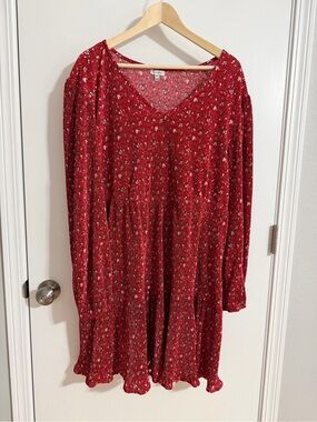 love, Fire Red Floral Long-Sleeve Mini Dress